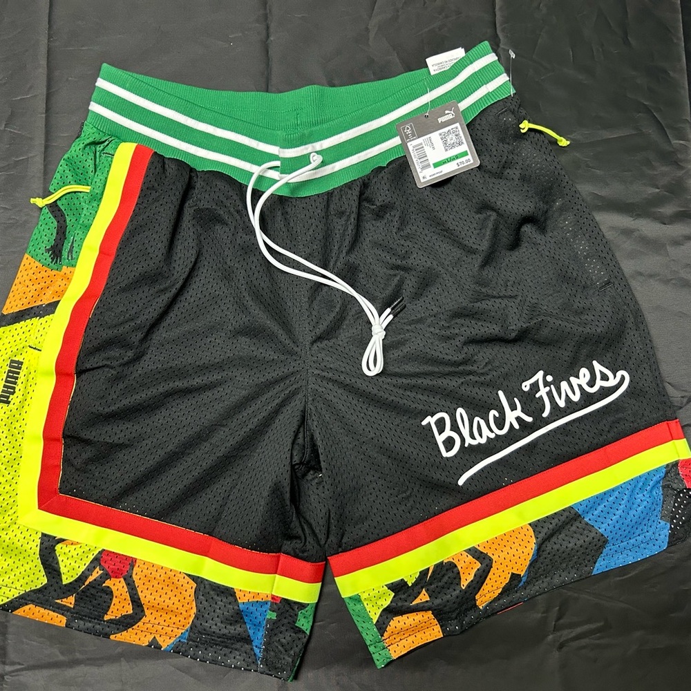 Puma Black and Green Athletic Shorts